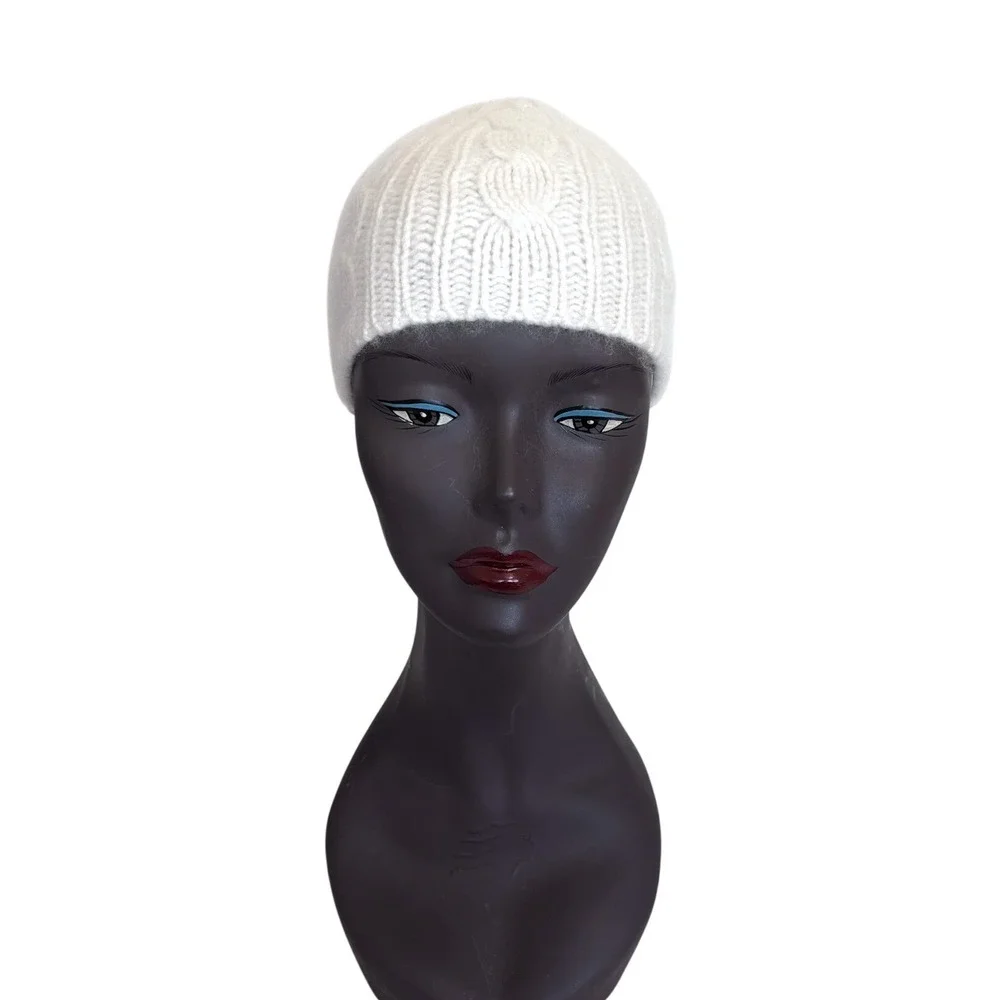 Banana Republic 100% Cashmere Chunky Cable Knit Beanie Hat One Size Cream Winter